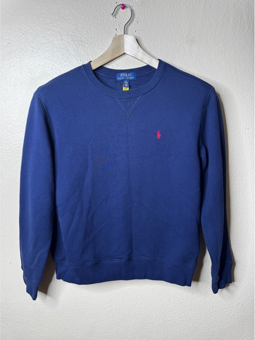 Polo Ralph Lauren Boys L 14-16 Blue Crewneck Sweatshirt Red Pony Logo